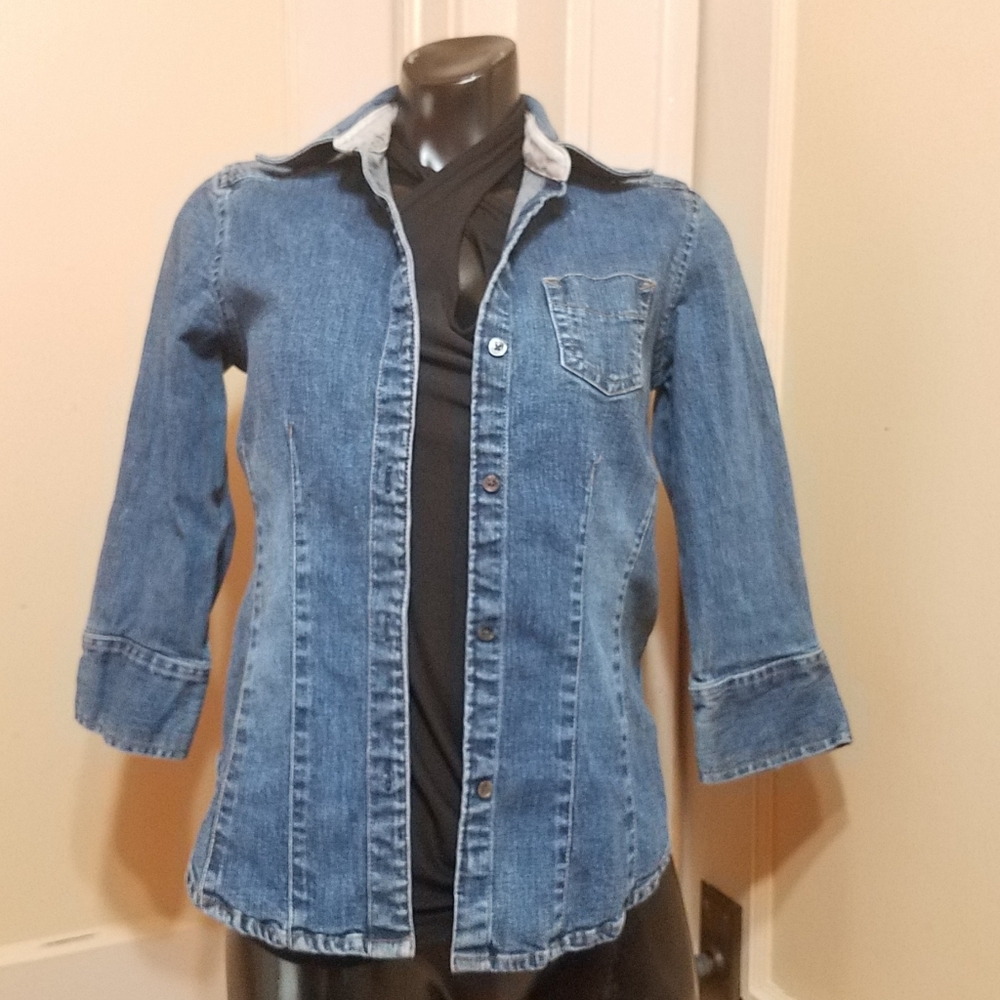 Gap Stretch Button Down Denim Blouse - image 1